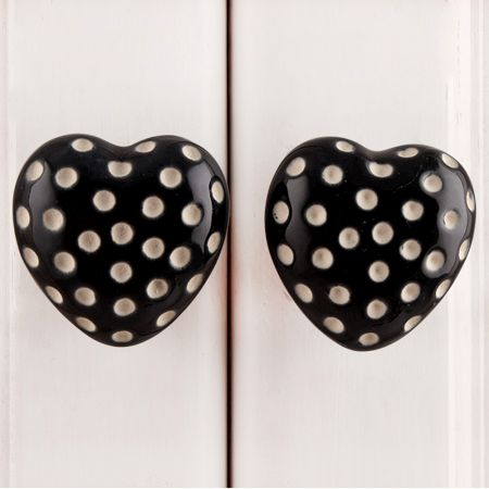 Black Heart Etched Ceramic Drawer Knob